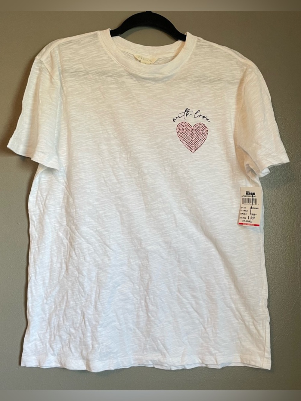 NWT Caslon Sz Med Women’s White With Love Heart Short Sleeve T-shirt Top Ret $39